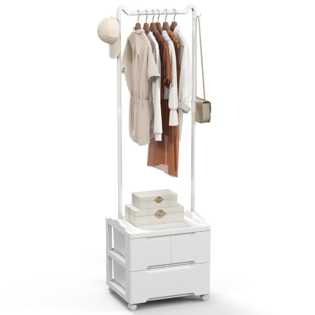 Clothes rack with 3 drawers Rolling coat rack with side hooks 46 x 38 x 157 cm