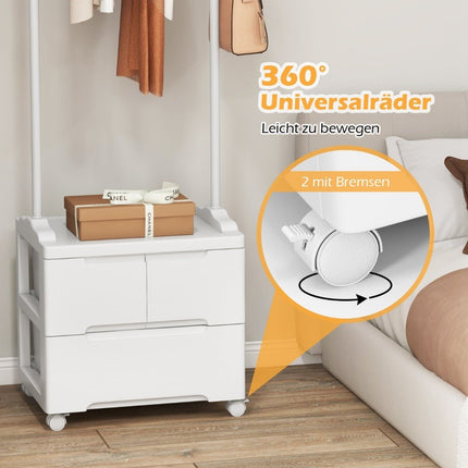 Kleiderständer mit 3 Schubladen Rollgarderobe mit seitlichen Haken 46 x 38 x 157 cm