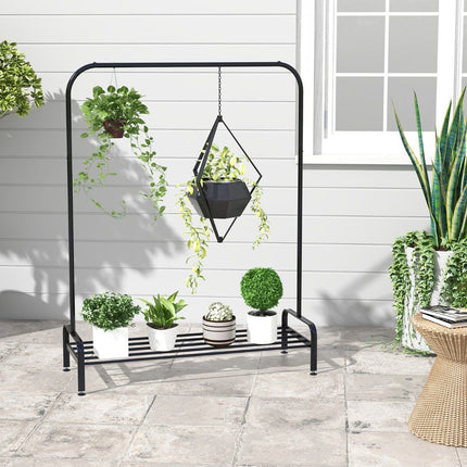 Stojan na oblečení s nastavitelnými nožkami, šatní tyčí a úložnou přihrádkou 112 x 42 x 145 cm černá
