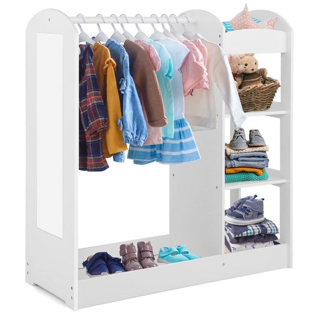 Kleidergarderobe für Kinder Trachtengarderobe für Kinder mit Spiegel 93,5 x 38 x 100 cm weiß