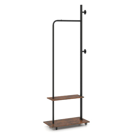 Clothing Rack on Wheels with Hooks, 60x30x175 cm, Brown