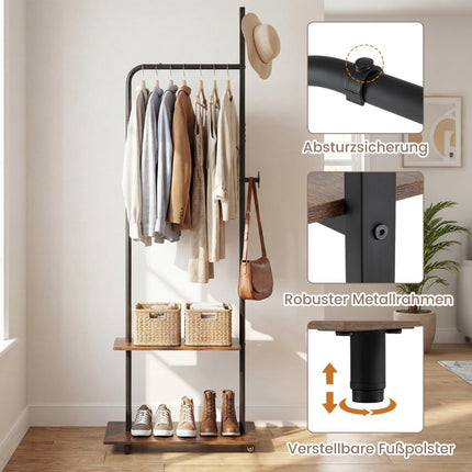Clothing Rack on Wheels with Hooks, 60x30x175 cm, Brown