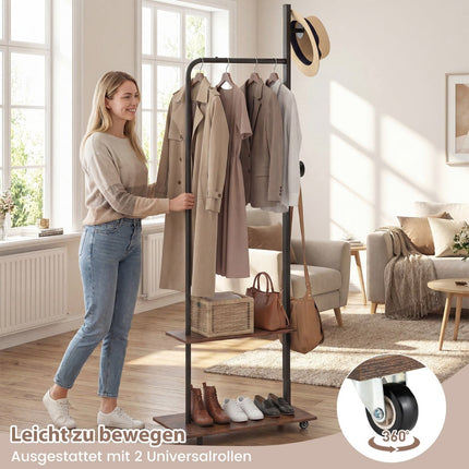 Clothing Rack on Wheels with Hooks, 60x30x175 cm, Brown
