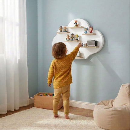 Cloud Wall Shelf for Tonies and Toniebox, Holds 20 Figures, White