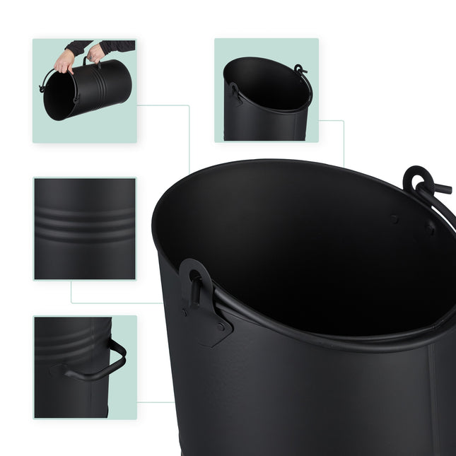 Kohle-Eimer 12L – Schwarz Eisen Kamin-Eimer