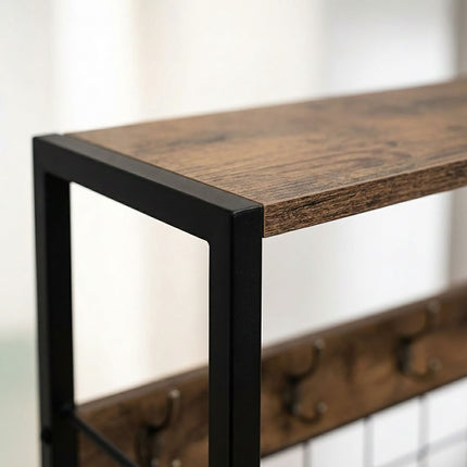 Coat Rack & Bench with Storage, Brown, MDF & Iron