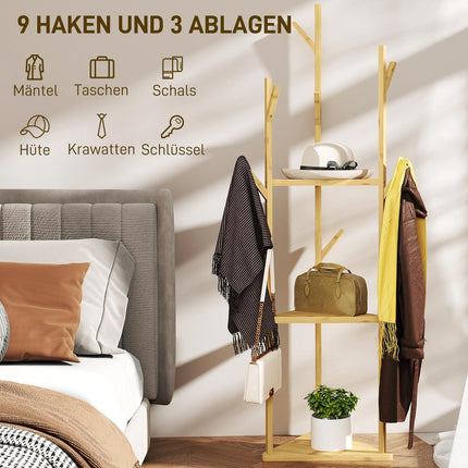Bambus-Kleiderbügel mit 8 Haken – verstellbarer Garderobenständer