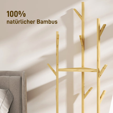 Bambus-Kleiderbügel mit 8 Haken – verstellbarer Garderobenständer