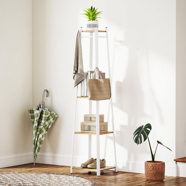 Steel coat hanger with hooks - White, 4 levels, 170 cm