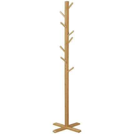 Bambus-Garderobenständer mit 8 Haken, naturfarben, 49,5x178 cm