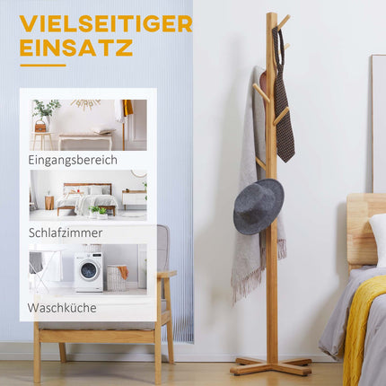 Bambus-Garderobenständer mit 8 Haken, naturfarben, 49,5x178 cm