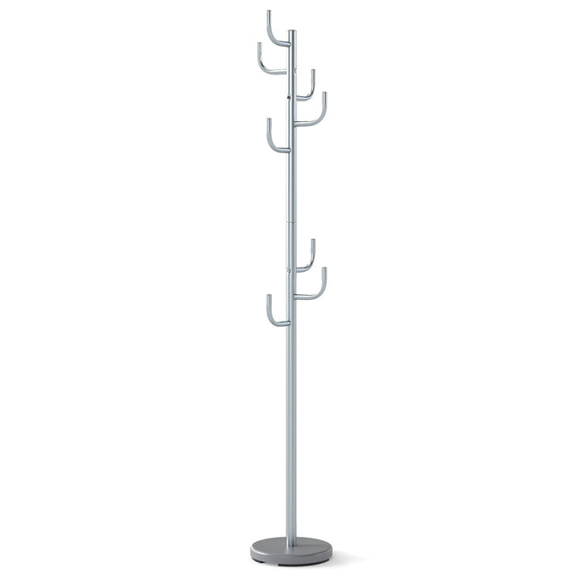 Coat Rack Stand, 175 cm, 8 Hooks, Adjustable Height, Silver