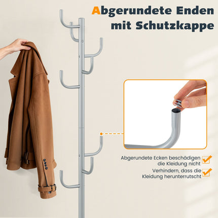 Garderobenständer, 175 cm, 8 Haken, höhenverstellbar, Silber