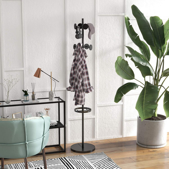 Metal coat hanger with 8 hooks, walnut finish, 177 cm