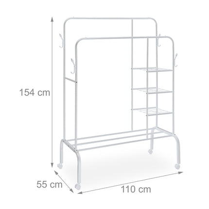 Rollgarderobe mit doppelten Kleiderstangen und Ablagen