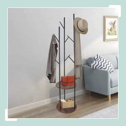 Coat Rack with 8 Hooks & 2 Shelves, 175 cm