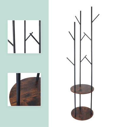 Coat Rack with 8 Hooks & 2 Shelves, 175 cm