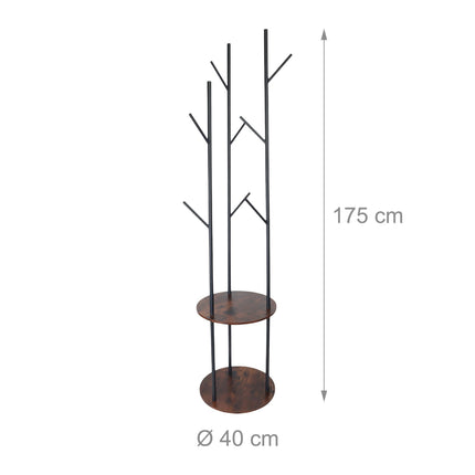 Coat Rack with 8 Hooks & 2 Shelves, 175 cm