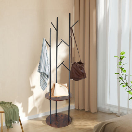 Coat Rack with 8 Hooks & 2 Shelves, 175 cm