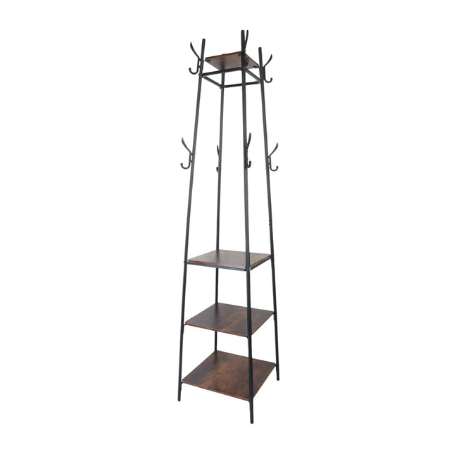 Coat Rack with 8 Hooks & 4 Shelves, 180 cm