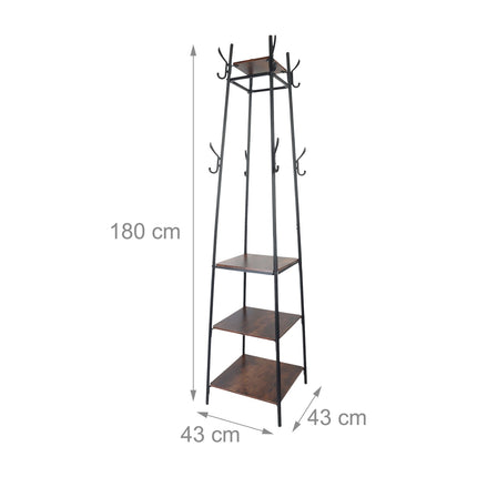 Garderobenständer mit 8 Haken und 4 Ablagen, 180 cm