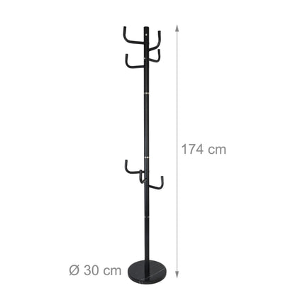 Coat Rack with 8 Hooks, Iron Frame, Marble Base