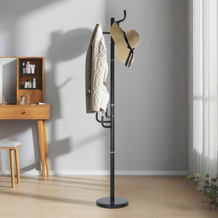 Coat Rack with 8 Hooks, Iron Frame, Marble Base