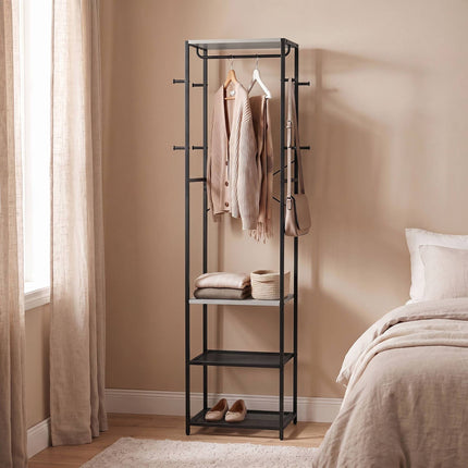 Coat Rack with Hooks, Shelves & Rail – Black-Grey
