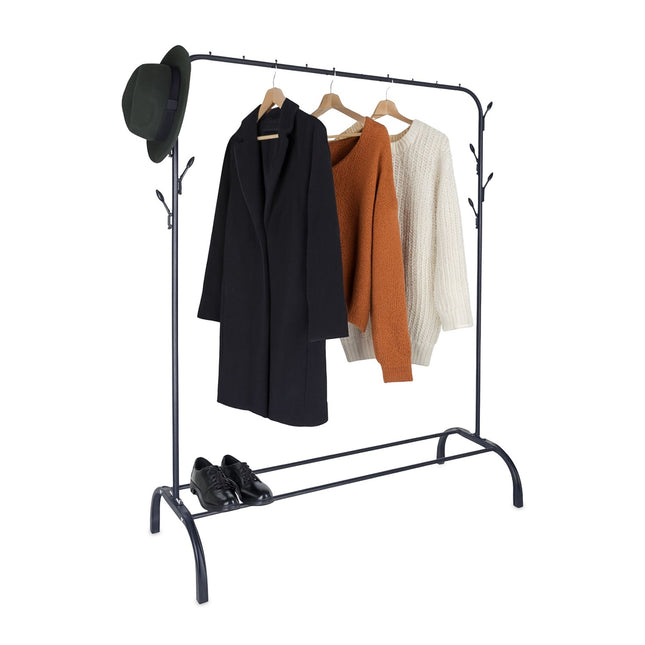 Coat Rack with Shelf and Hooks – Iron, Free-Standing