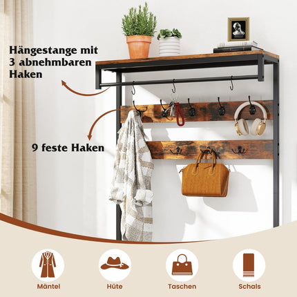 Garderobenständer mit Schuhbank, Haken, Schublade und Ablagefach