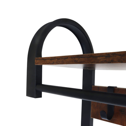Coat Rack with Shoe Bench – Iron, 2 Hook Rails, Hat Shelf