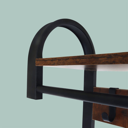 Coat Rack with Shoe Bench – Iron, 2 Hook Rails, Hat Shelf