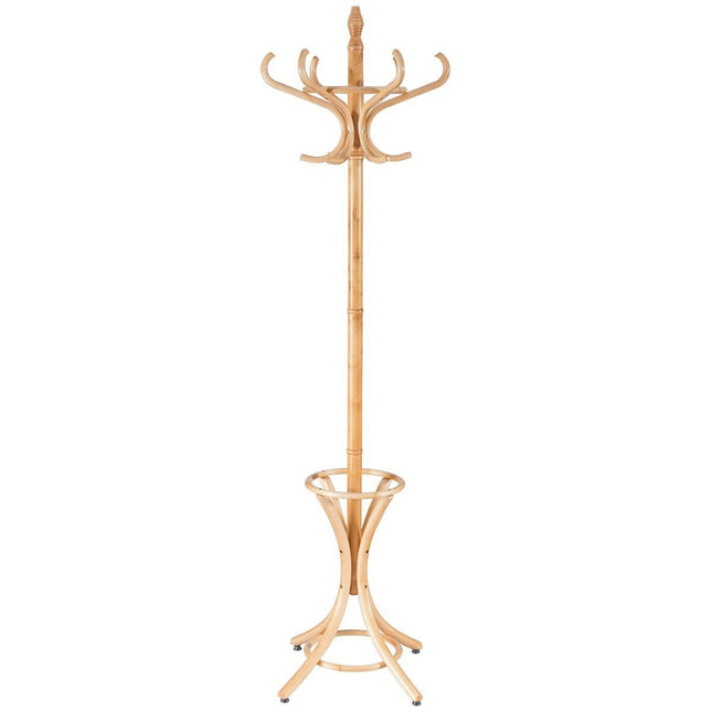 Coat Rack with Umbrella Stand, 12 Hooks, Natural Wood
