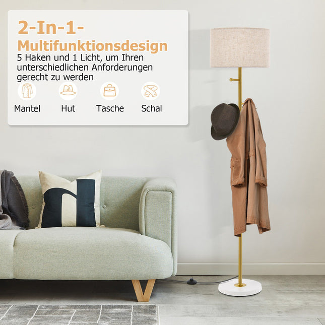Coat Stand Floor Lamp, 5 Hooks, E27 Base, Foot Switch