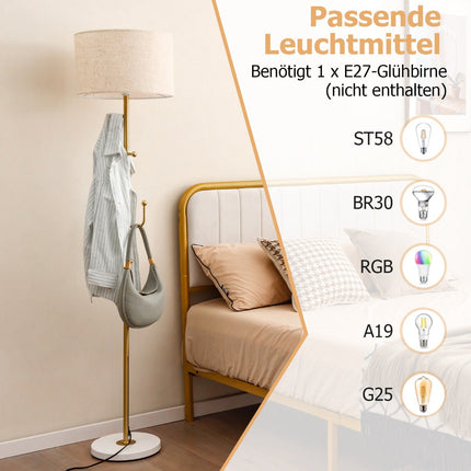 Stojací lampa s věšákem, 5 háčků, patice E27, nožní vypínač
