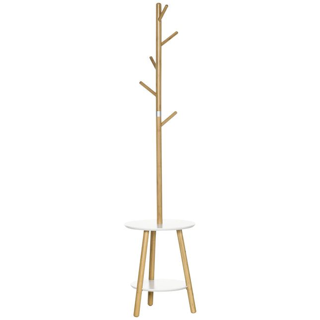 Garderobenständer mit 5 Haken und Beistelltisch, 171 cm, natur/weiß