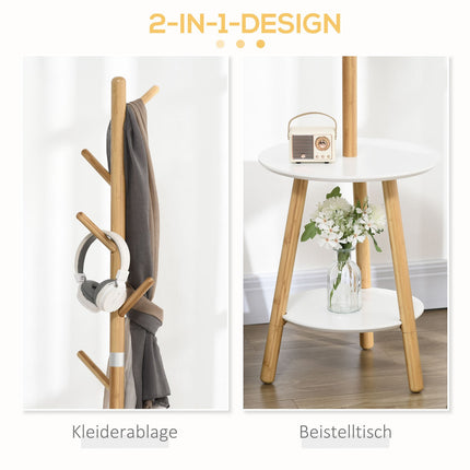 Clothes rack with 5 hooks & side table, 171 cm, natural/white