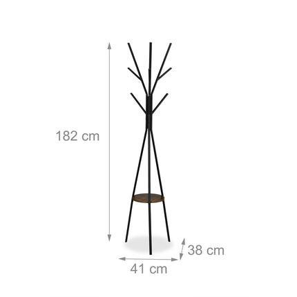 Garderobenständer mit Ablage, 6 Haken, Baumdesign