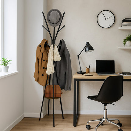 Garderobenständer mit Ablage, 6 Haken, Baumdesign