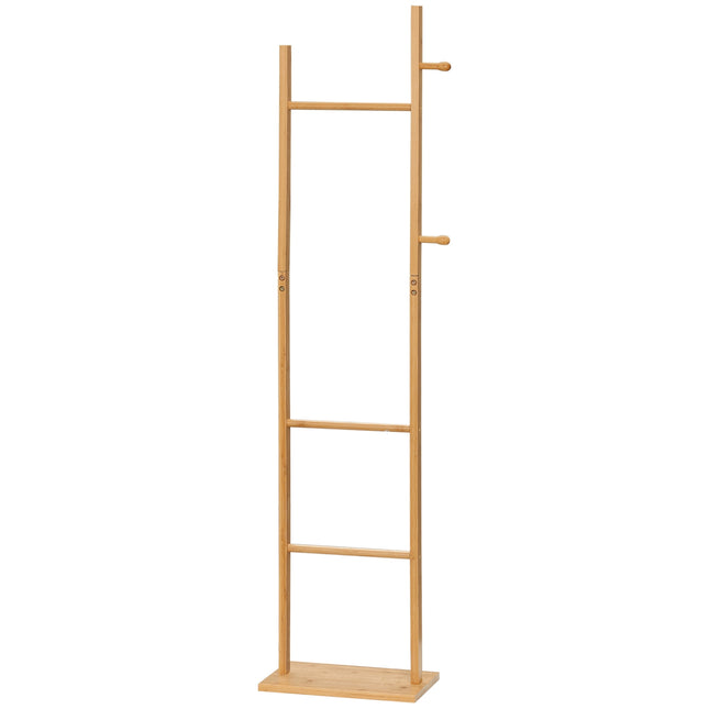 Garderobenständer aus natürlichem Bambus – 2 Haken, 3 Stangen, 36x24x168 cm