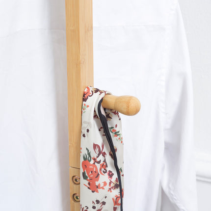 Porte-manteau avec 2 crochets et 3 tiges pour chapeaux et vêtements 36x24x168 cm en bambou naturel pour couloir et entrée