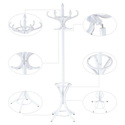Coat rack coat rack jacket rack with umbrella stand 12 coat hooks-white