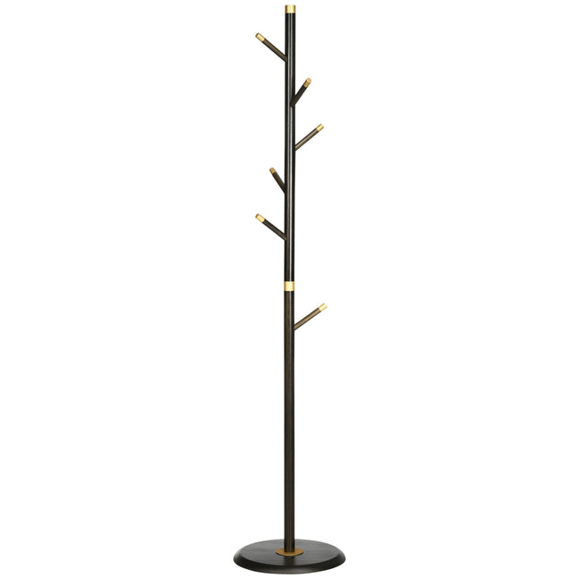 Standing metal coat hanger, 6 hooks, walnut finish, 180 cm