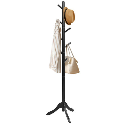 Garderobenständer mit 8 Haken, Kleiderständer aus Holz, höhenverstellbar, 175 cm, schwarz