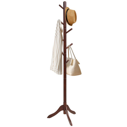 Garderobenständer mit 8 Haken, Kleiderständer aus Holz, höhenverstellbar, 175 cm, braun