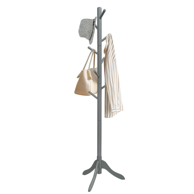 Garderobenständer mit 8 Haken, Kleiderständer aus Holz, höhenverstellbar, 175 cm, grau