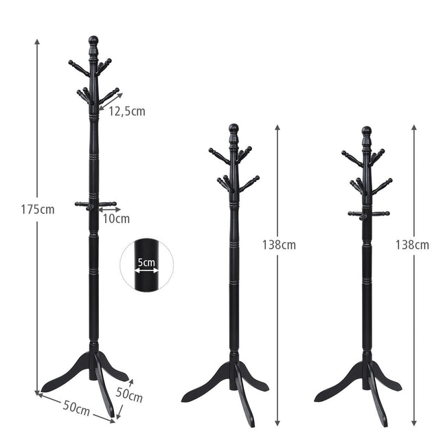 Coat rack with 9 hooks free-standing clothes rack with adjustable height 175 cm black