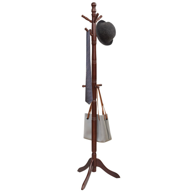Coat rack with 9 hooks free-standing clothes rack with adjustable height 175 cm brown