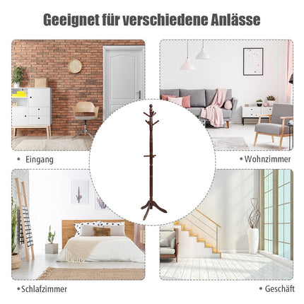 Garderobenständer mit 9 Haken freistehender Kleiderständer mit verstellbarer Höhe 175 cm braun