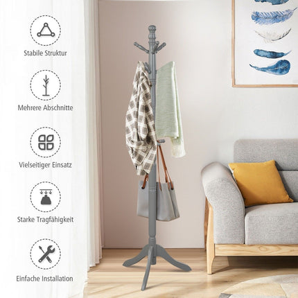 Coat rack with 9 hooks free-standing clothes rack with adjustable height 175 cm gray